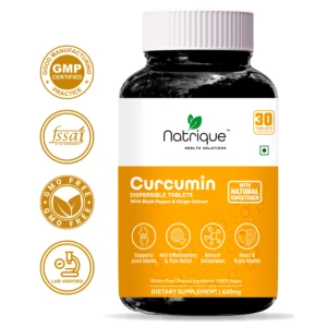 Natrique's Curcumin (95% Curcuminoids) Dispersible Tablets with Black Pepper & Ginger Extract | Fast-Absorbing | 30 Tablets | 1 Month Supply