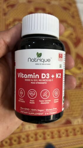 Click to view full screen Natrique's High-Strength Vitamin D3 & K2 Tablets | Dual-Action | Bone & Heart Support Formula, 5000 IU D3 & 90 mcg K2-7 | 60 Tablets | 2 Month Supply photo review